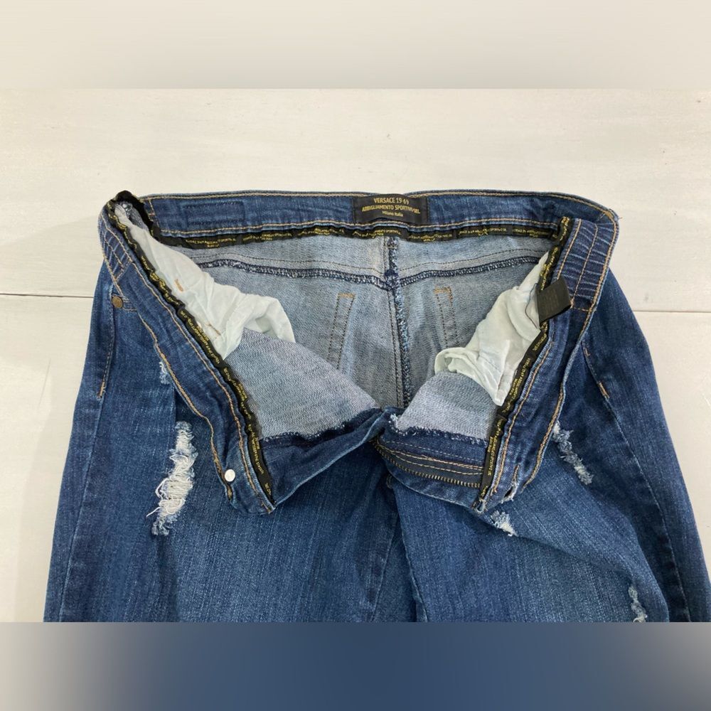 Versace 19V69 Italia Jeans Womens 31 Distressed Blue Denim Designer - Picture 7 of 13